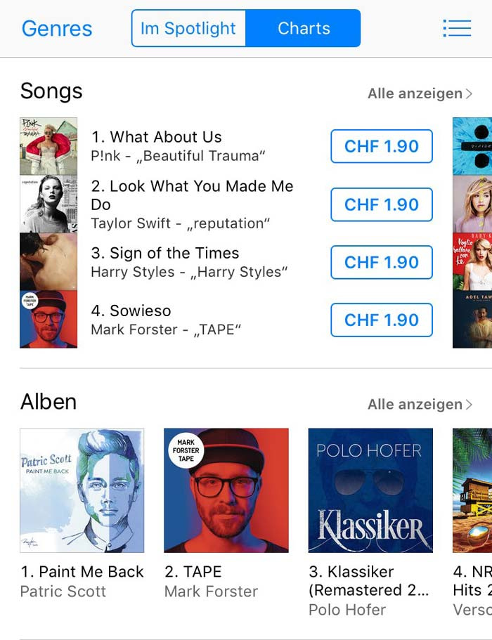 No. 1 bei iTunes Swiss Charts