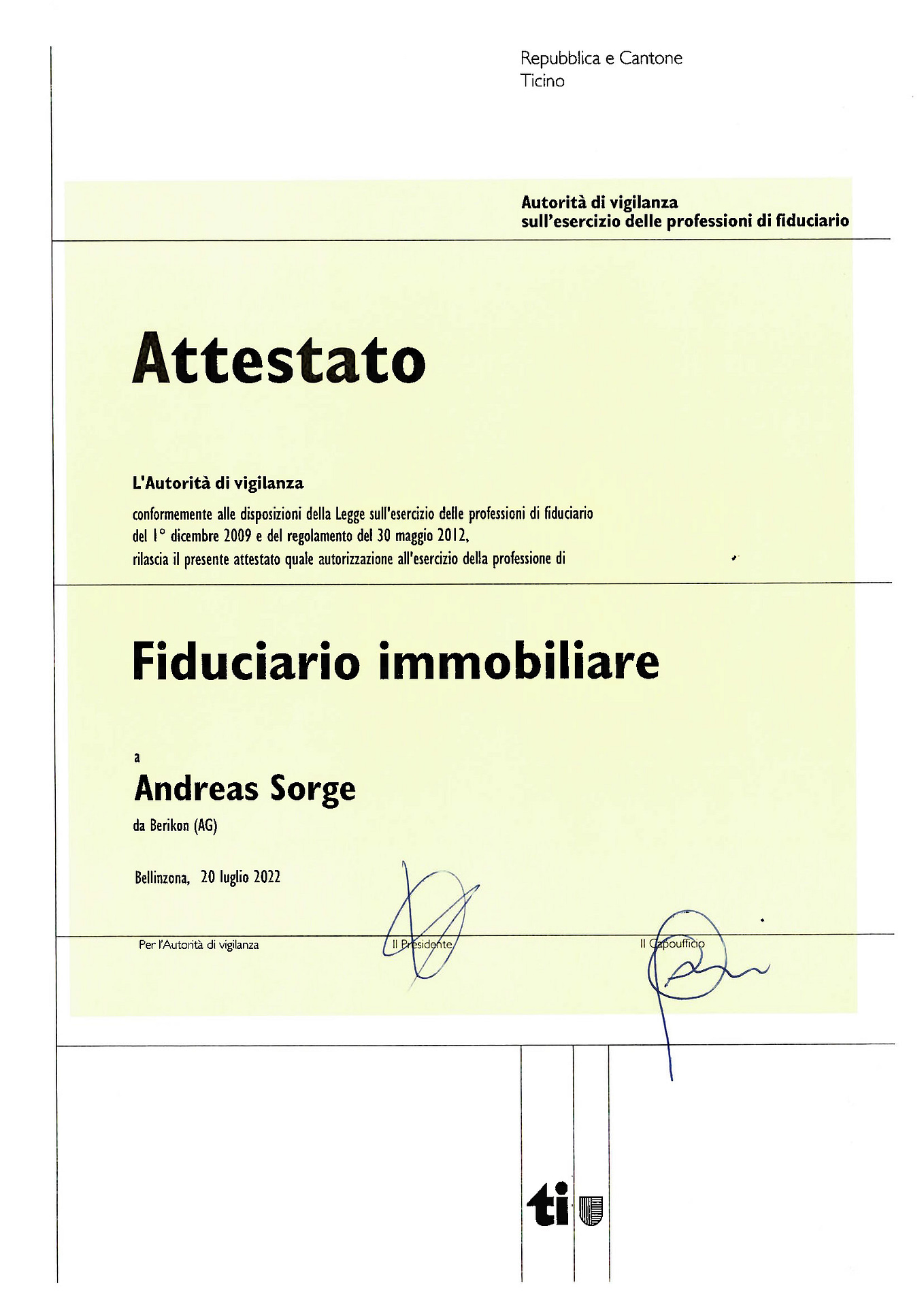 Zertifizierung Tessin Seite