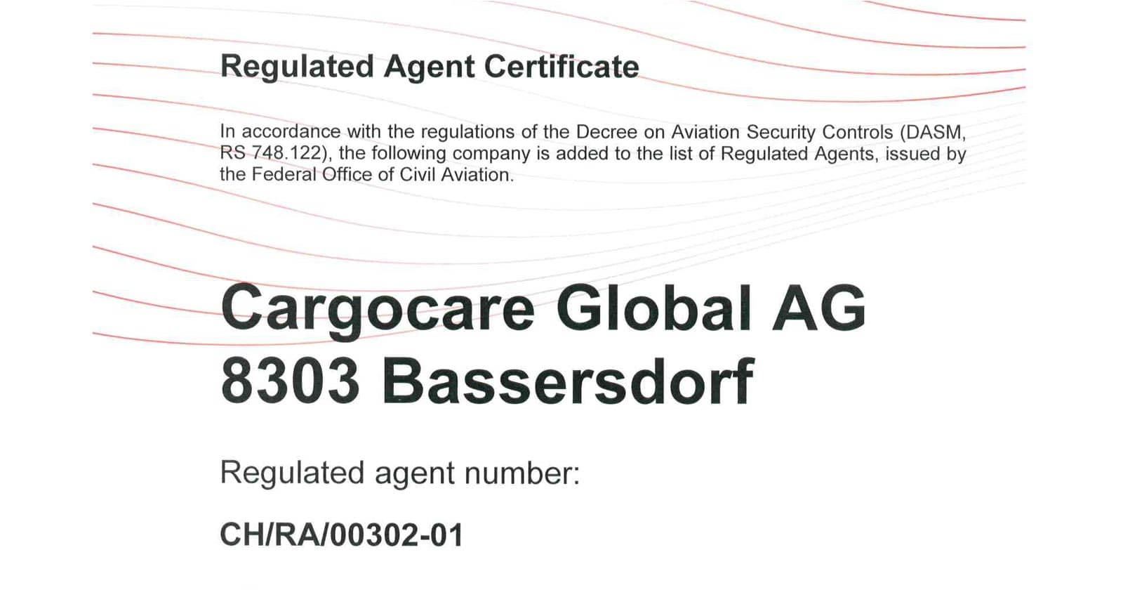 Regulated Agent Certificate
