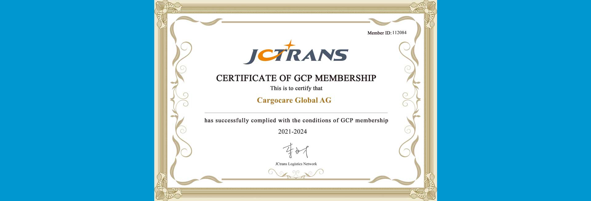JCtrans Certificate of GCP Membership 1
